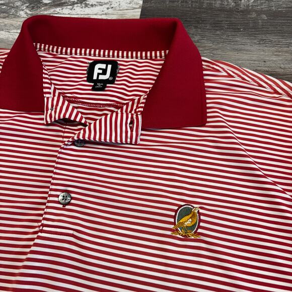 FJ FootJoy Striped Red White Mens XL Famous Grouse Whiskey Golf Sporty Polo - Picture 1 of 10